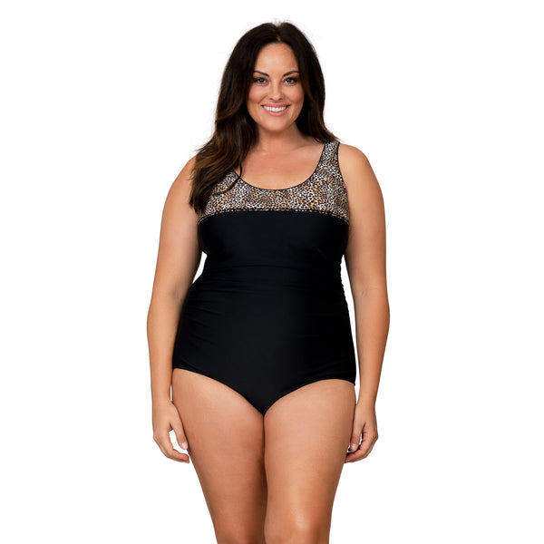 Caribbean Sand Women's Plus Size High Fashion 1 Piece Leopard Swimsuit