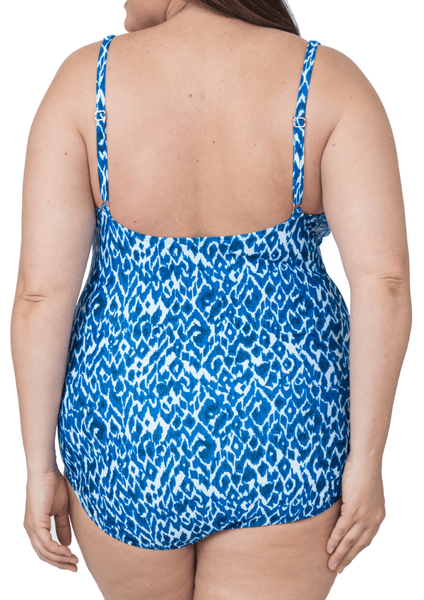 Rouched Panel Front One Piece Bathing Suit Modest Swimsuit for Women with Tummy Control