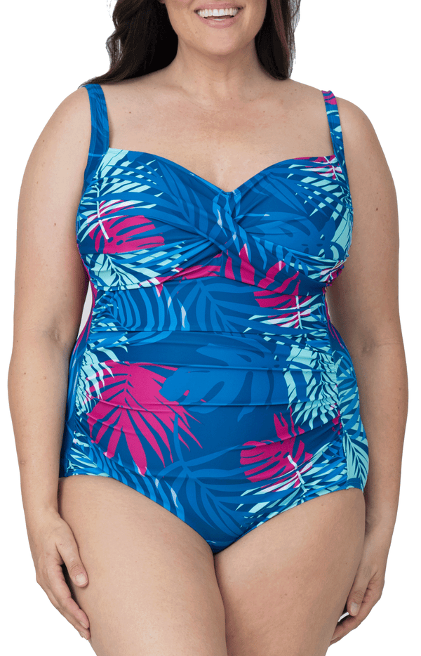 Rouched Panel Front One Piece Bathing Suit Modest Swimsuit for Women with Tummy Control
