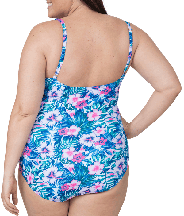 Rouched Panel Front One Piece Bathing Suit Modest Swimsuit for Women with Tummy Control