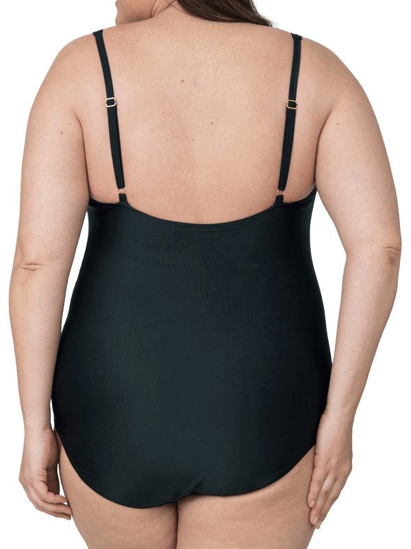 Rouched Panel Front One Piece Bathing Suit Modest Swimsuit for Women with Tummy Control