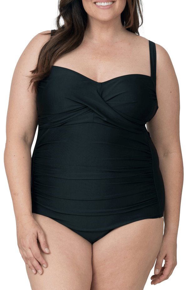 Rouched Panel Front One Piece Bathing Suit Modest Swimsuit for Women with Tummy Control