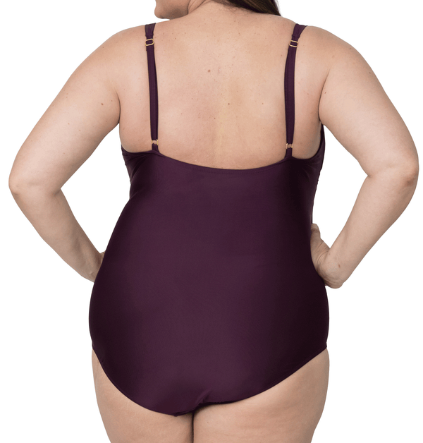 Rouched Panel Front One Piece Bathing Suit Modest Swimsuit for Women with Tummy Control