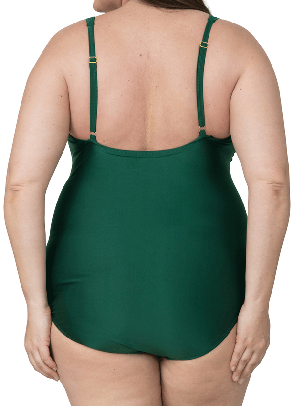 Rouched Panel Front One Piece Bathing Suit Modest Swimsuit for Women with Tummy Control
