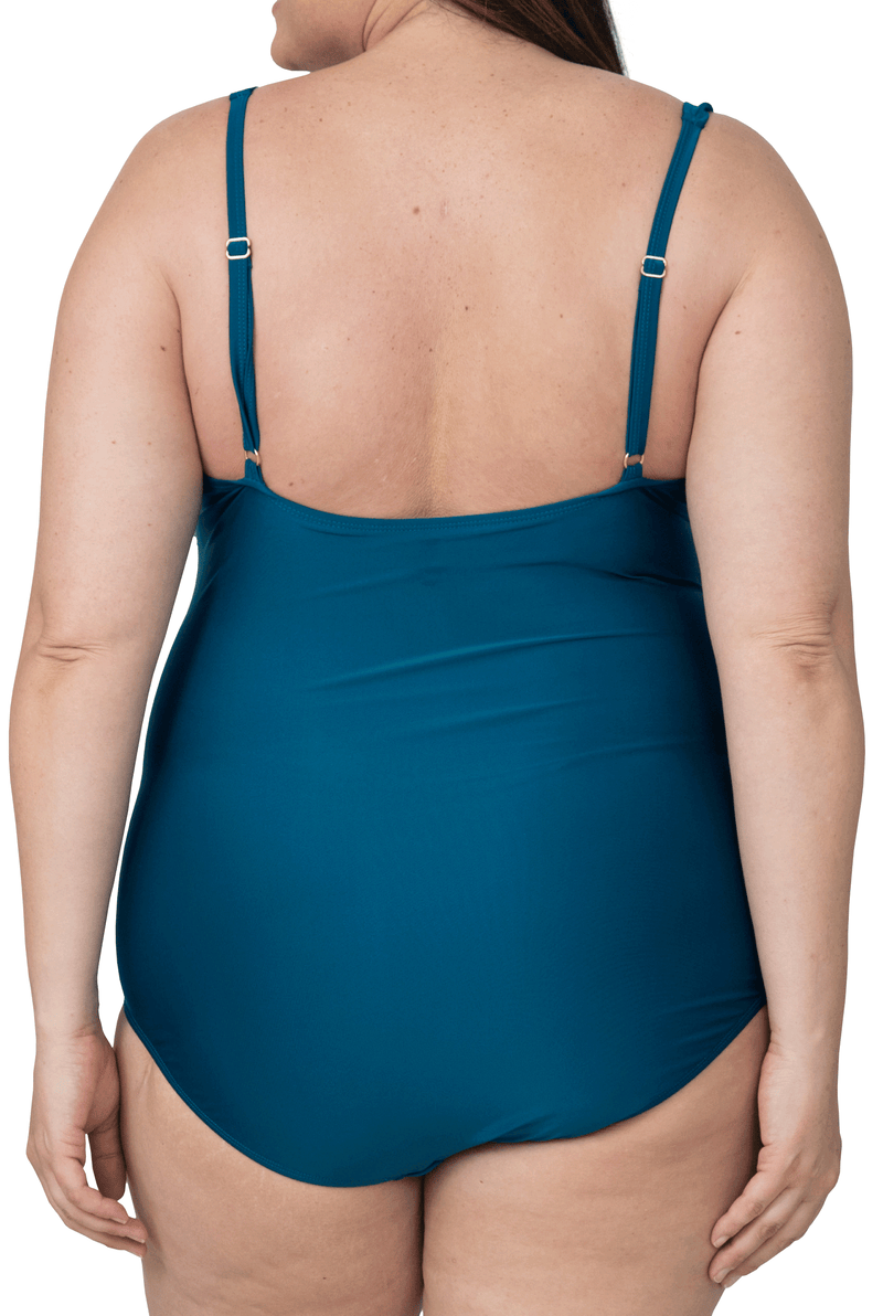 Rouched Panel Front One Piece Bathing Suit Modest Swimsuit for Women with Tummy Control