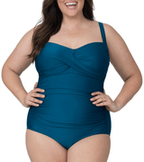 Rouched Panel Front One Piece Bathing Suit Modest Swimsuit for Women with Tummy Control