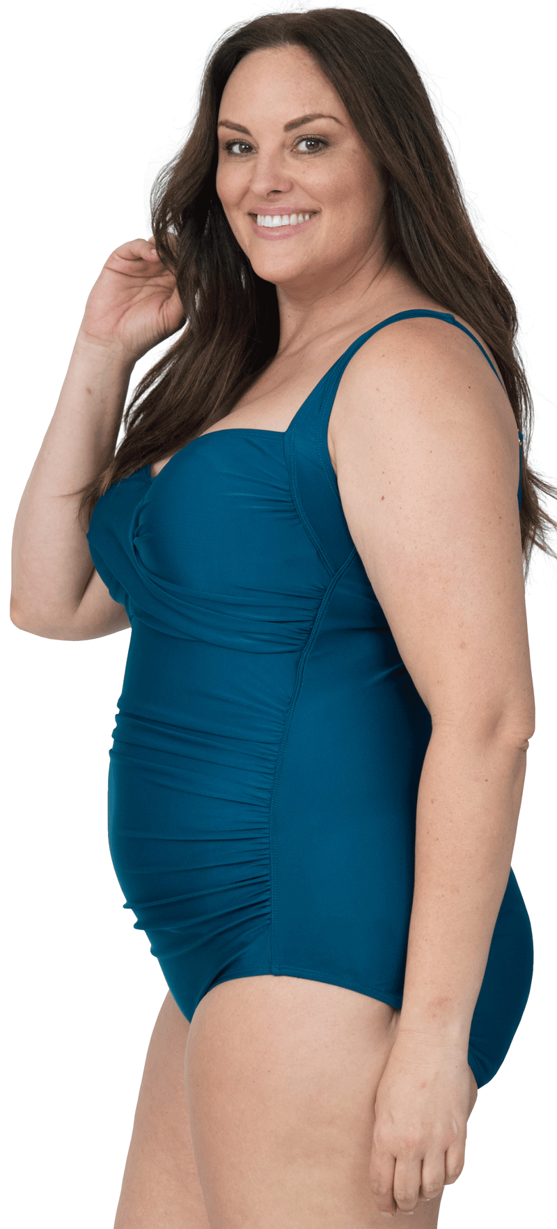 Rouched Panel Front One Piece Bathing Suit Modest Swimsuit for Women with Tummy Control