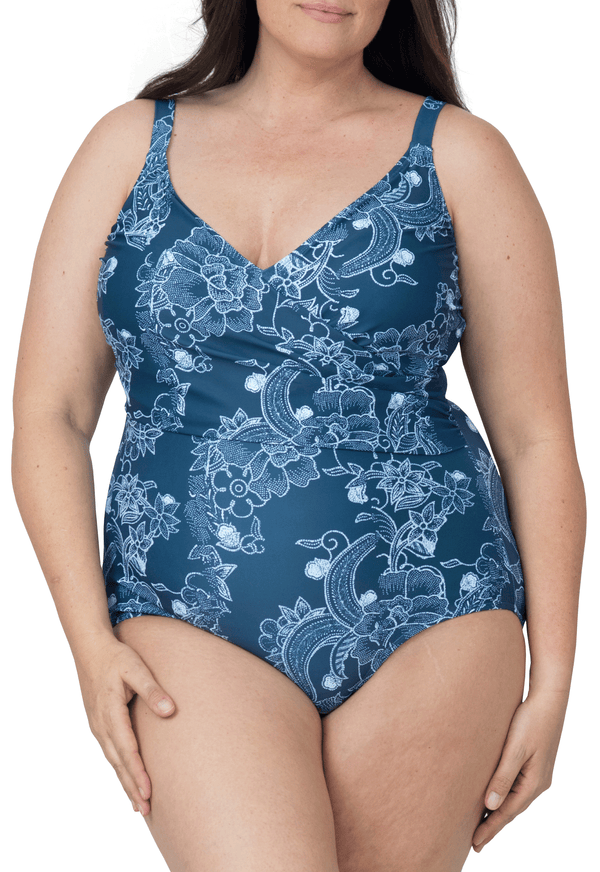 Twist Front One Piece Bathing Suit Modest Plus Size Swimsuit for Women with Tummy Control