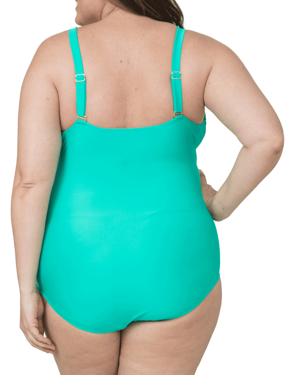 Caribbean Sand Twist Front One Piece Bathing Suit Modest Plus Size Swimsuit for Women with Tummy Control