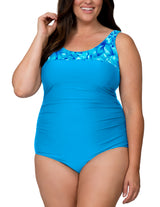 Caribbean Sand Women's Plus Size High Fashion 1 Piece Color Block Swimsuit
