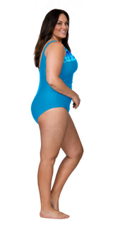 Caribbean Sand Women's Plus Size High Fashion 1 Piece Color Block Swimsuit