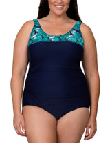 Caribbean Sand Women's Plus Size High Fashion 1 Piece Color Block Swimsuit