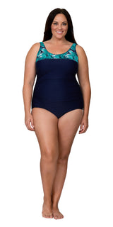 Caribbean Sand Women's Plus Size High Fashion 1 Piece Color Block Swimsuit