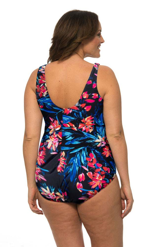 Caribbean Sand Women's Plus Size Cross Front 1 Piece Black Swimsuit