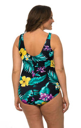 Caribbean Sand Women's Plus Size Cross Front 1 Piece Black Swimsuit