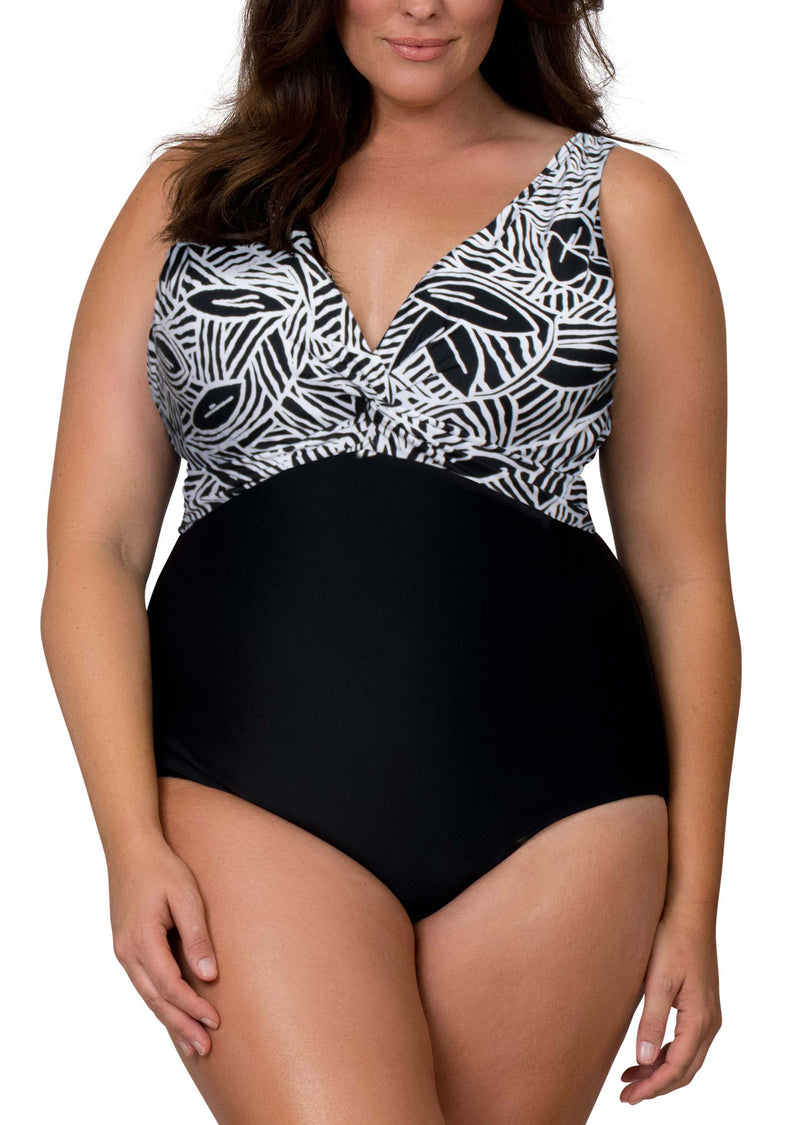 Caribbean Sand Women's Plus Size Fashion Twist Knot 1 Piece Swimsuit