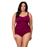 Caribbean Sand Women's Plus Size Ruched Maroon 1 Piece Swimsuit