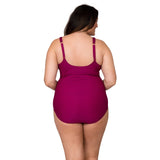 Caribbean Sand Women's Plus Size Ruched Maroon 1 Piece Swimsuit