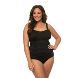 Caribbean Sand Women's Plus Size Ruched 1 Piece Black Swimsuit